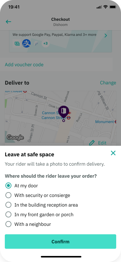 Leave at safe space bottom sheet