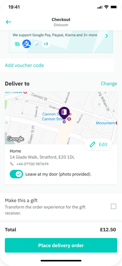 Checkout with leave at my door toggle enabled
