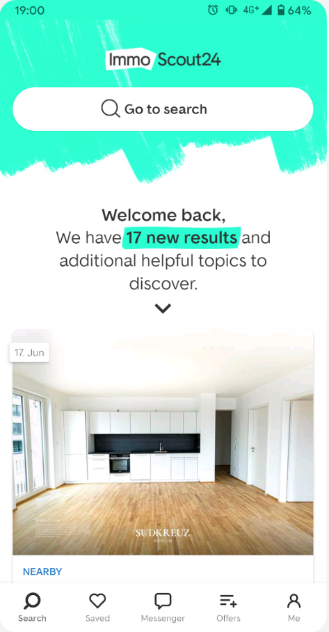 ImmobilienScout24 home screen
