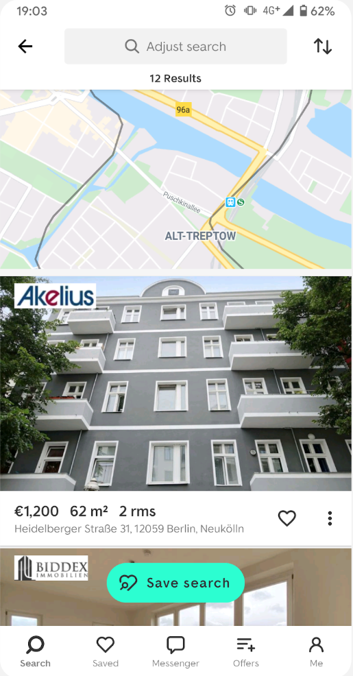 ImmobilienScout24 map and list split view
