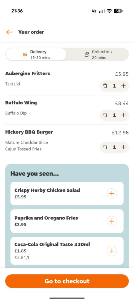 Just Eat basket with upsells