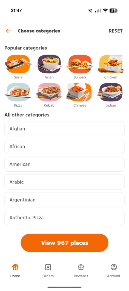 Just Eat category browsing