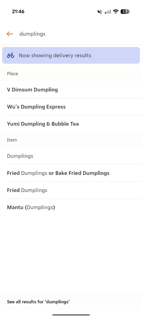 Just Eat search — places and items