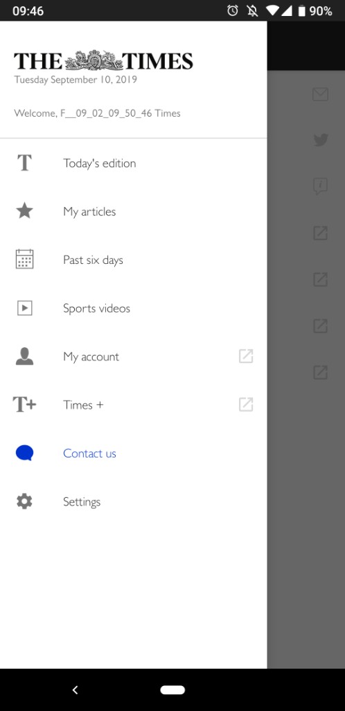 The Times navigation menu