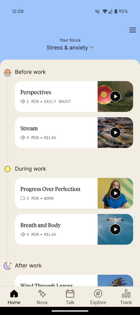Unmind personalised home screen